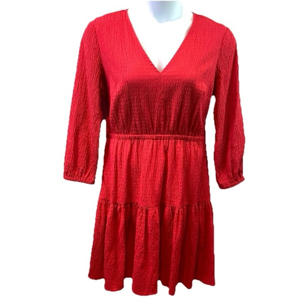 Tommy Hilfiger Womens Dress Red V-Neck Tie Back Waist Crinkle Fabric Sz 16